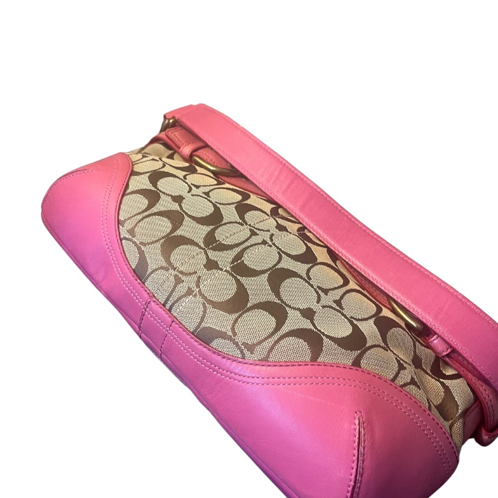 Coach Pink Signature Khaki Canvas Leather Shoulder Bag - Picture 5 of 13